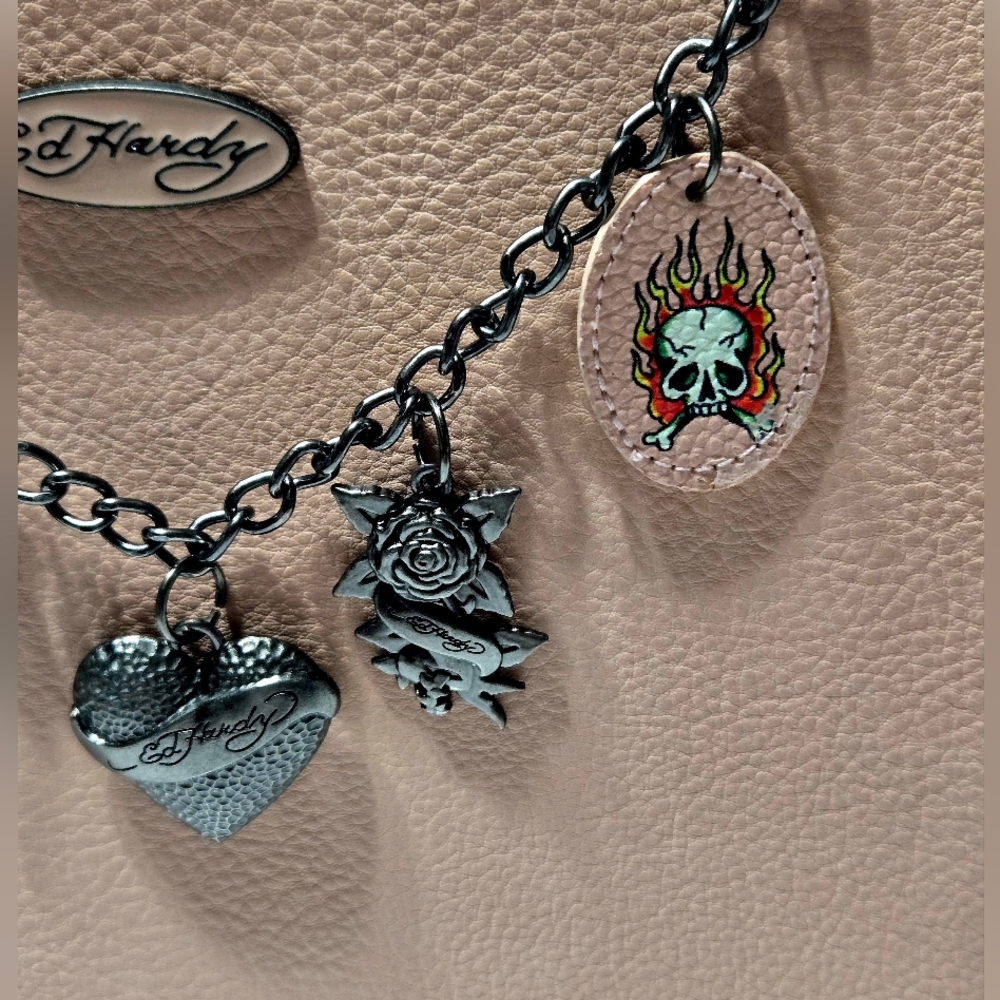 NEW Ed Hardy Satchel Lite Pink Handbag with Charms 10.5"x8.5"x4" - Picture 8 of 8